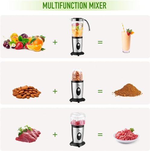 Uten Stand Mixer Smoothie Maker Multifunction Juice Meat Chopper Ice Crusher Electric Stainless Steel Smoothie Mixer Kitchen with Bottle 5 in 1 (220 W, 22000 rpm)