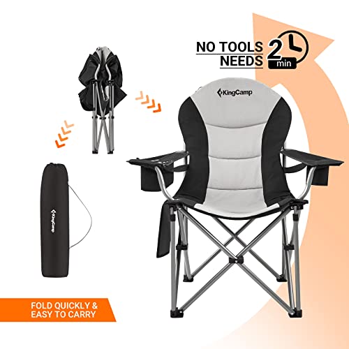 KingCamp Camping Chair Lawn Chair Folding Camping Chairs for Adults Folding Camp Chair With Lumbar Support+Adjustable Armrest+Cooler Bag Cup Holder,Side+Head Pocket,For Picnic, Camp,Fishing,Max 353lbs