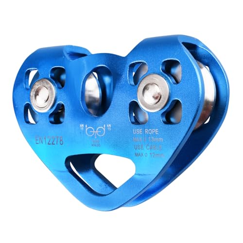 TRIWONDER 30KN Climbing Double Pulleys Tandem Speed Rescue Pulley Zipline Pulley Kit for Rigging Climbing Rescue Pull Hauling (02 Blue - 30kN)