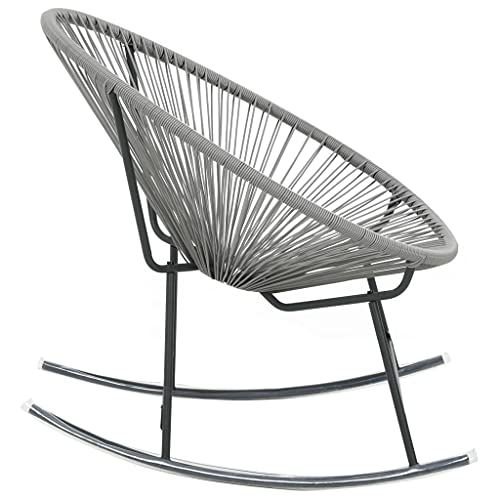 vidaXL Industrial-Style Rocking Moon Chair for Outdoor Use - Grey Poly Rattan with Polyurethane and Powder-Coated Steel Frame