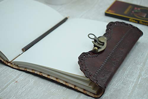 OVERDOSE Mehrab Brass C-Lock Leather Journal - Handmade Antique Stone Journal Diary Leather Sketchbook Drawing Notebook - 6 X 8 Inches | 15 X 20 cm | A5