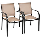 Costway 2 Pieces Outdoor Dining Chairs, Stackable Chairs with Armrests and Breathable Fabric, Patio Bistro Chairs for Garden, Backyard and Poolside