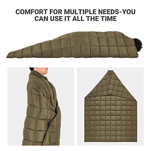 KingCamp Queen Size Camping Blanket, Packable Lightweight Down Alternative Puffy Blanket, Wearable Warm Compact Alternative Water-Resistant Blanket for Travel, Outdoor, Backpacking, Stadium, Olive