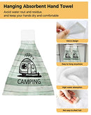 1 PCS Kitchen Hand Towels, Cartoon Camper Happy Camping Soft Plush Hanging Tie Towels with Loop for Kitchen Bathroom Dish Cloth Tea Bar Towel Green Wooden Stripes Grain