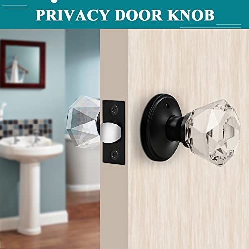 Orger 10 Pack Crystal Privacy Door Knobs, Clear Glass Knob with Faceted Diamond Shape, Black Door Lock for Bed/Bath Interior Door, Keyless Door Handles with Zinc Alloy Rosette