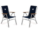 FORMA MARINE Boat Chairs High Back Navy Blue Deck Folding Marine Aluminum Teak Furniture Set of 2 M150NB