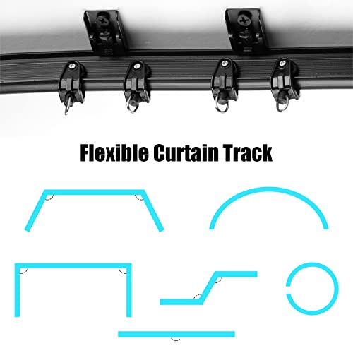 Bendable Ceiling Curved Curtain Track Flexible Ceiling Curtain Mount Soft Windows Curved Track for Curtain Rail with Metal Curtain Hooks, Bed Curtains Room Divider, Ceiling Track (Black,5 m)