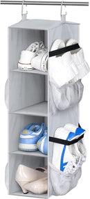 MISSLO 4 Shelf Short Hanging Shoe Storage for Wardrobe Organiser with Mesh Pockets Small Hanging Shoe Rack Hanger for RV, Camper, Grey