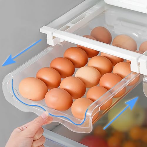 Egg Holder for Refrigerator, Space Saving and Adjustable Egg Dispenser, Fridge Drawer Organizer,Egg Storage Containers, Transparent