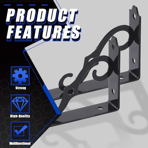 Glarks 2 Pack 5 Inch Black Decorative Shelf Brackets, Iron Wall Mounted Floating Shelf Bracket, L Shape Heavy Duty Metal Corner Brace Shelf Supporter Triangle Shelf Brackets for DIY Shelving