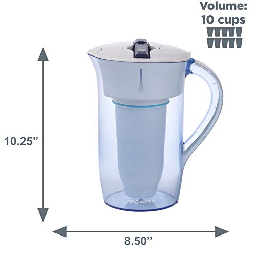 ZeroWater 10 Cup Round Water Filter Pitcher, White and Blue