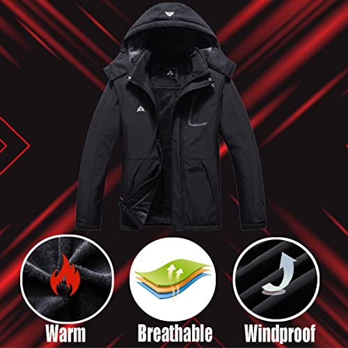 Women's Mountain Waterproof Ski Jacket Windproof Rain Windbreaker Winter Warm Hooded Snow Coat, Black-01, Medium