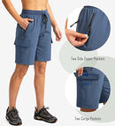 Soothfeel Women's 9" Hiking Cargo Shorts with 5 Pockets Quick Dry Summer Athletic Golf Bermuda Long Shorts for Women Casual, Deep Blue, Large