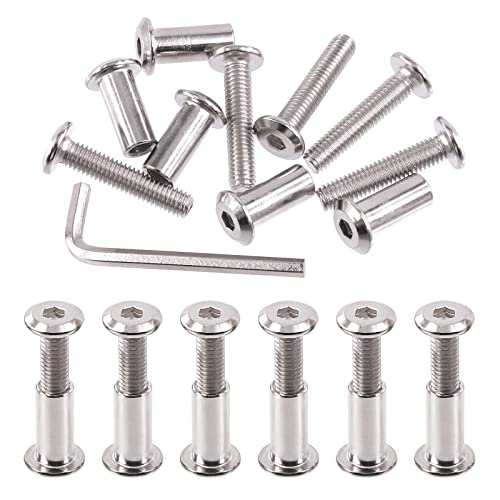 Swpeet 25Pcs M6x30mm Nickel Plated Sliver Binding Screws Hex Drive Socket Cap Bolts Barrel Nuts Assortment Kit with 1Pcs Allen Wrench, Screw Post Fit for Furniture Countsunk Belt