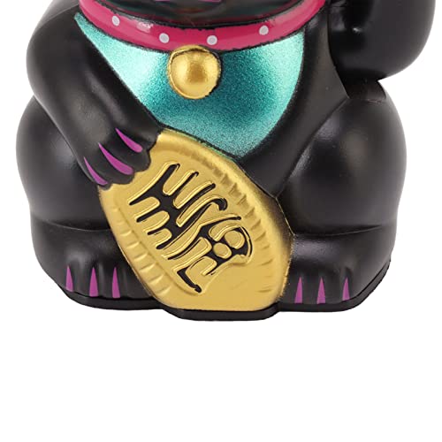 4 Inch Lucky Fortune Cat Maneki Neko, Lucky Cat Decor Hand Waving Welcoming Cat for Home Desk Ornament Gift Giving, Feng Shui Business Ornament Home Decor (Black)