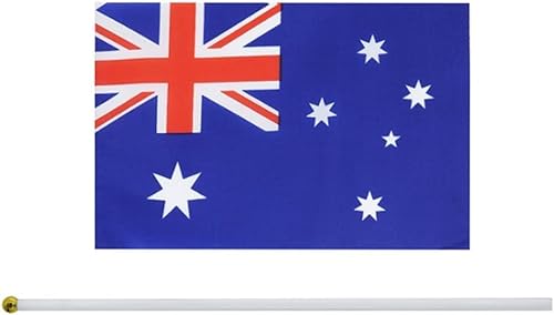 10 Pack Australia Flags 5x8 inch Hand Waving Stick Flags Small Handheld AU Flags with Safe Round Top Mini National Day Country Flags Party Decorations for Parades World Cup Sports International Festival Events (Australia Flag)