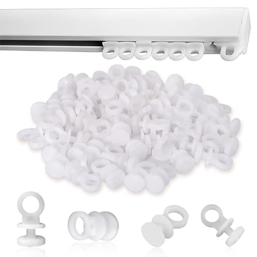 100Pcs Curtain Sliders Curtain Track Hooks Curtain Rail Hooks Curtains Glider Hooks Curtain Rail Track Rollers White Curtain Hooks Track Glider Track Rail Hooks for Office Home School