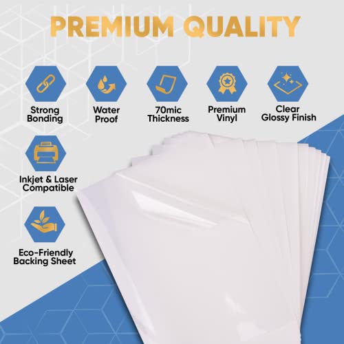 Avarrix Australia Printable Vinyl Sticker Paper for Inkjet & Laser Printer, Transparent Clear Glossy, 20 Sheets, A4 Size, Glossy Transparent Clear Sheets, Waterproof A4 Sticker Paper for Printer