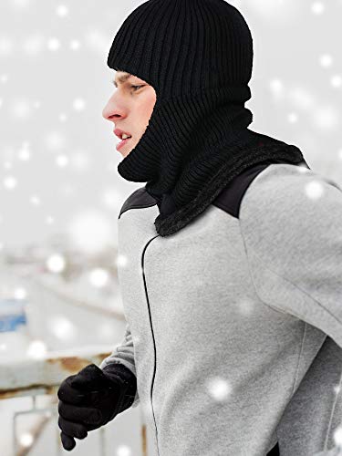 2 Pieces Winter Face Mask Ski Masks Warm Knitted Balaclava for Men Women Fleece Windproof Face Cover for Outdoor Sports, Black, Grey, One size