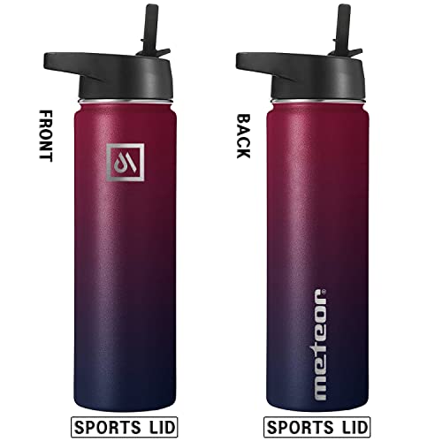 METEOR Insulated Water Bottle-Stainless Steel,Upgraded Leakproof Lids,Wide Mouth,Vacuum Insulated Flask,Three Lids,Drink Bottle for Sports,Travel,Office,Outdoor,Kids