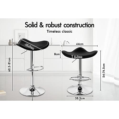 ALFORDSON Bar Stool 2X Swivel Portia Kitchen Barstools with 54-74.5cm Height Adjustable Gas Lift Backless Seat Leather Counter Dining Chairs with Footrest & Floor Protector in Black