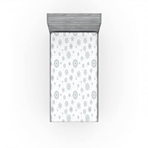 Ambesonne Winter Fitted Sheet Set, Pattern Ornate Snowflake Motifs and Dots Retro Christmas Inspired Repetitive, Decorative Bedding All-Round Elastic Pocket 2 Pcs, Twin XL Size, Pale Grey