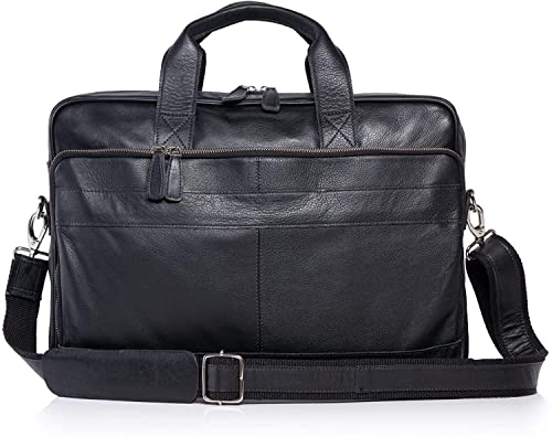 Leather briefcase 18 Inch Laptop Messenger Bags for Men and Women Best Office briefcase Satchel Bag (Black)