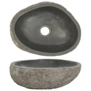 vidaXL Oval-Shaped Wash Basin Natural River Stone Taupe - Sink for Bathroom, Washroom with Polished Inner Surface and Drain Hole