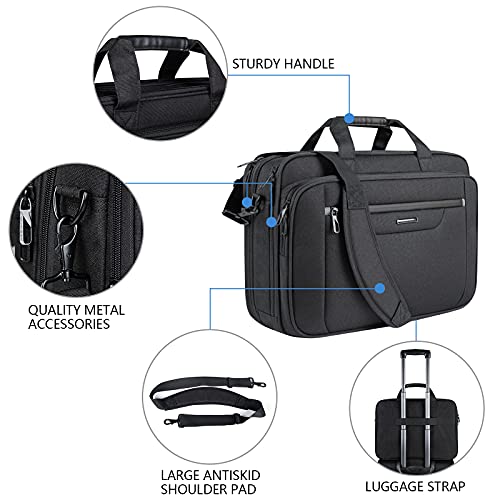 VANKEAN Laptop Bag Laptop Briefcase Fits Up to 18 Inch Laptops XXL Water-Repellent Gaming Computer Bag Messenger Shoulder Bag for Men and Women Expandable Capacity for Travel/Business/School- Black