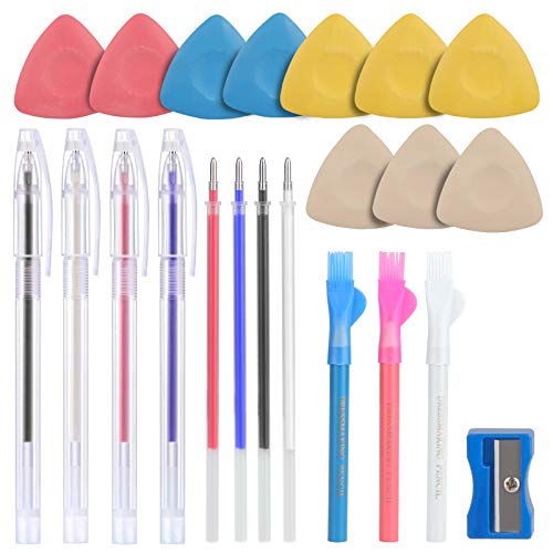 Tailors Chalk,Sewing Fabric Chalk and Fabric Markers for Quilting,10PCS Tailor’s Chalk,4PCS Heat Erasable Fabric Marking Pens with 4 Refills,3 PCS Sewing Fabric Pencils