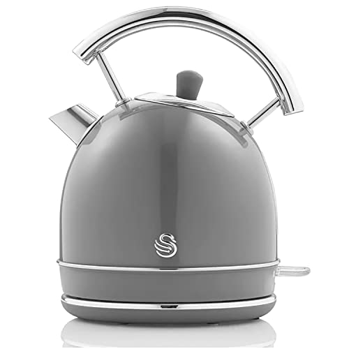 Swan Retro Breakfast Set Kettle 1.8 L, Toaster Bread, Wide Slot, 2 Slices, Digital Microwave 20 litres with 6 Power Levels and Timer, Vintage Design, Grey, One Size