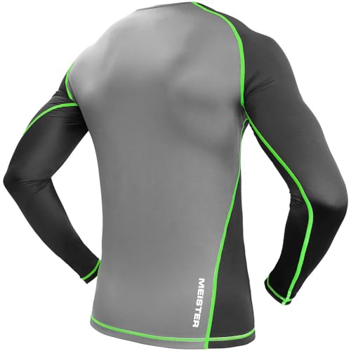 Meister Rush Long-Sleeve Rash Guard for MMA, BJJ & Surfing - Black/Neon Green - Large