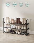 SONGMICS 3-Tier Shoe Rack, Storage Organiser, Metal, Fits 12 to 15 Pairs of Shoes, Stackable Shelf, for Hallway, Living Room, Bedroom, 30.5 x 92 x 55 cm, Black LSA303B02