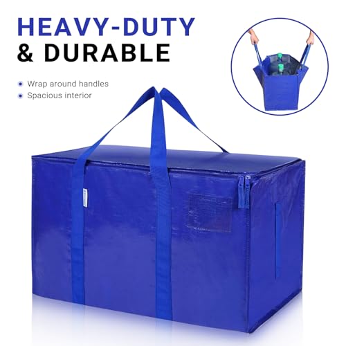 LIWEGHT 6 Pack Moving Bags, Packing Boxes for Moving, Large Storage Bins with Lids and Handles, Space Saver Collapsible Moving Supplies (Blue, 6 Pack)