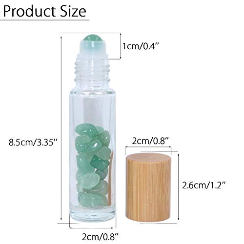 10ml Roll On Bottle For Essential Oils,10 Pack Clear Glass Roller Bottles With Natural Crystal Gemstone Roller Balls Top,Bamboo Lid,Thick Glass Essential Oil Bottles-Healing Crystal Chips Inside