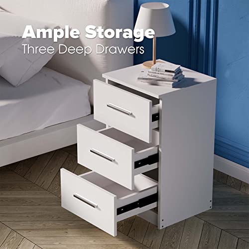 Ufurniture Bedside Table 3 Drawers Side Table Nightstand for Bedroom Living Room White