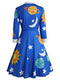 ZEZCLO Women's Long Sleeve Peter Pan Collar A-line Dress Halloween Costume Vintage Solar System Fit and Flare Dresses, Blue, Medium