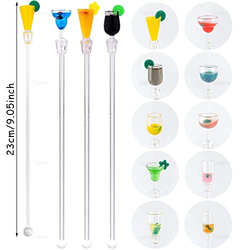 LALOCAPEYO 10 Pack Swizzle Sticks Acrylic Colorful Cocktail Drink Stirrer Clear Shafts for Chocolate Ice Tea Milk Juice for Bars Cafes Restaurants Home