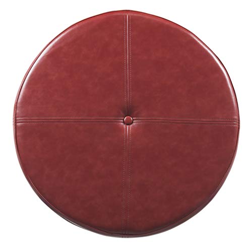 HomePop Round Leatherette Storage Ottoman with Lid, Cinnamon Red Large