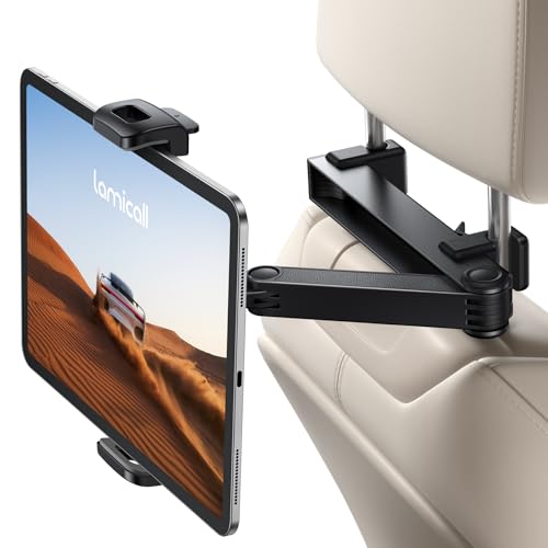 Lamicall Tablet Holder for Car Headrest - [Upgraded Extension Arm] Tablet Mount for Car Backseat, Road Trip Essentials for Kids, For iPad Pro, Air, Mini, Galaxy, Fire HD, More 4.7-12.9" Devices, Black