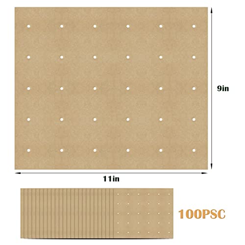 100 PCS Unbleached Parchment Paper, Perforated Square Liners for Cuisinart, Breville, Black and Decker Air Fryer, Toaster Ovens, 11 x 9 inch