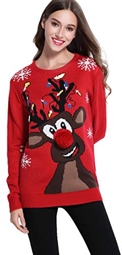 *daisysboutique* Women's Christmas Cute Reindeer Knitted Sweater Girl Pullover (XX Large, Lighting)