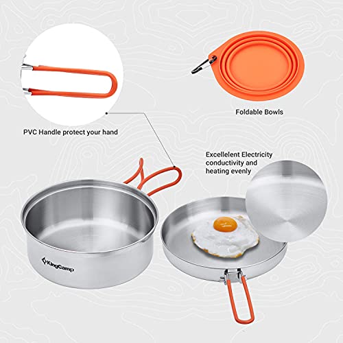 KingCamp 17/25pcs Stainless Steel Camping Cookware Mess Kit Camping Cooking Set Backpacking Gear Lightweight Pots and Pans Set with Folding Knife Fork for Camping Hiking Picnic