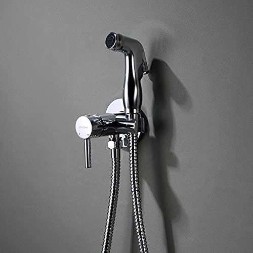 GRIFEMA COMPLENTO-G154 Toilet Shower Set with Stopcock, 1.5 m Shower Hose/Shower Set for Intimate Care (G1/2 Inch, Hot and Cold Water), Chrome Plated, Silver