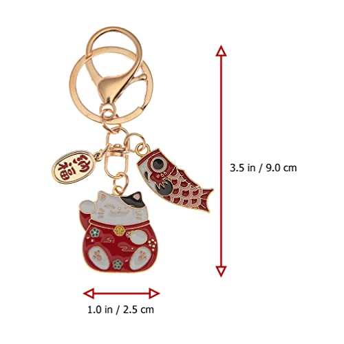 TOYANDONA 2pcs Japanese Lucky Cat Keychain Cute Maneki Neko Key Ring Chinese Fortune Pendants Keychain Bag Purse Charm Ornament for Wealth Gifts Blue Red