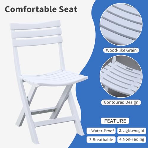 KAIHAOWIN 4-Pack Plastic Folding Chairs for Indoor and Outdoor Use Foldable Chairs for Patio Garden Beach Balcony Porch Lightweight & Waterproof -White