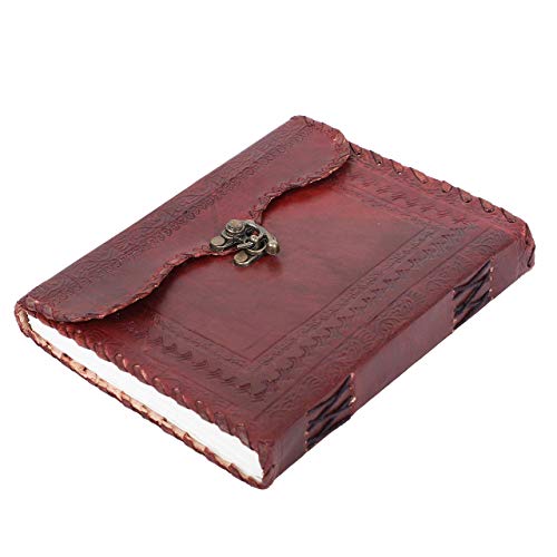 OVERDOSE Mehrab Brass C-Lock Leather Journal - Handmade Antique Stone Journal Diary Leather Sketchbook Drawing Notebook - 6 X 8 Inches | 15 X 20 cm | A5