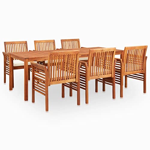 vidaXL Solid Wood Acacia Outdoor Dining Set 7 Piece with Cushions Terrace Garden Patio Backyard Dinner Table and Chair Furniture Set