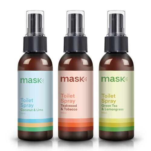 Mask - Toilet Odour Eliminator Spray, Non-Aerosol Odour Neutraliser Spray, Travel Size - Traps Odours Before You Go, Toilet Deodoriser, 100ml, Mix Pack of 3