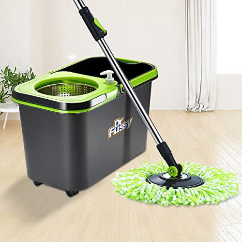 360° Spin Mop Bucket Set with Rolling Wheels Stainless Steel Rotating Wet Dry Cleaning Tools 4pcs Microfiber Replacement Head